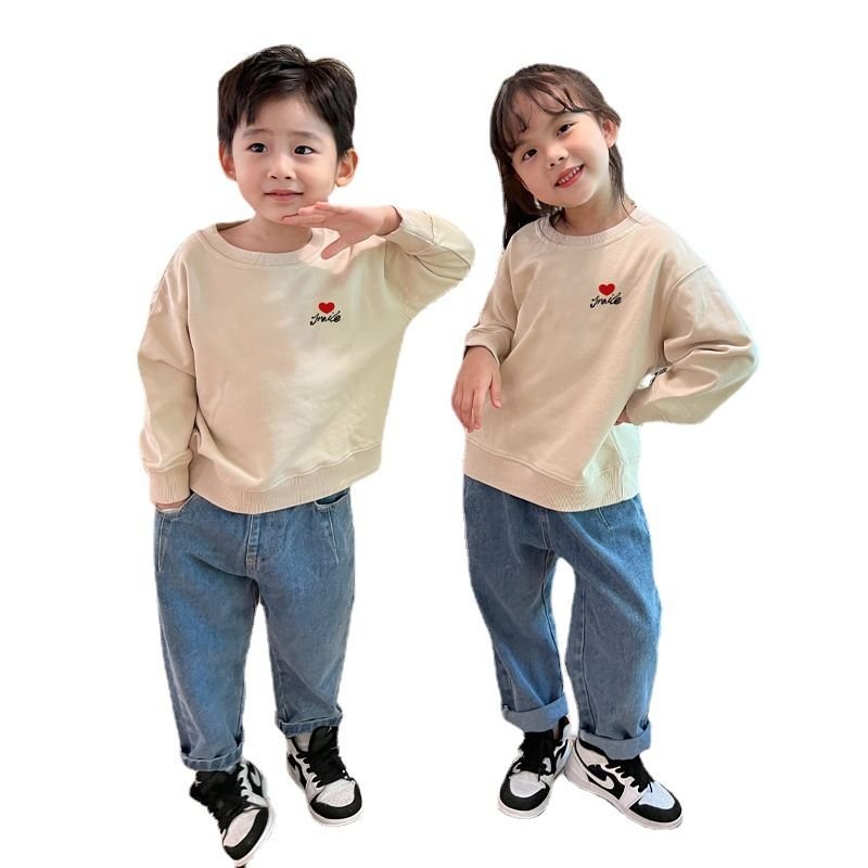 Kids Toddler Boys Girls Spring Autumn Casual Cute Heart Print Long Sleeve Sweatshirts