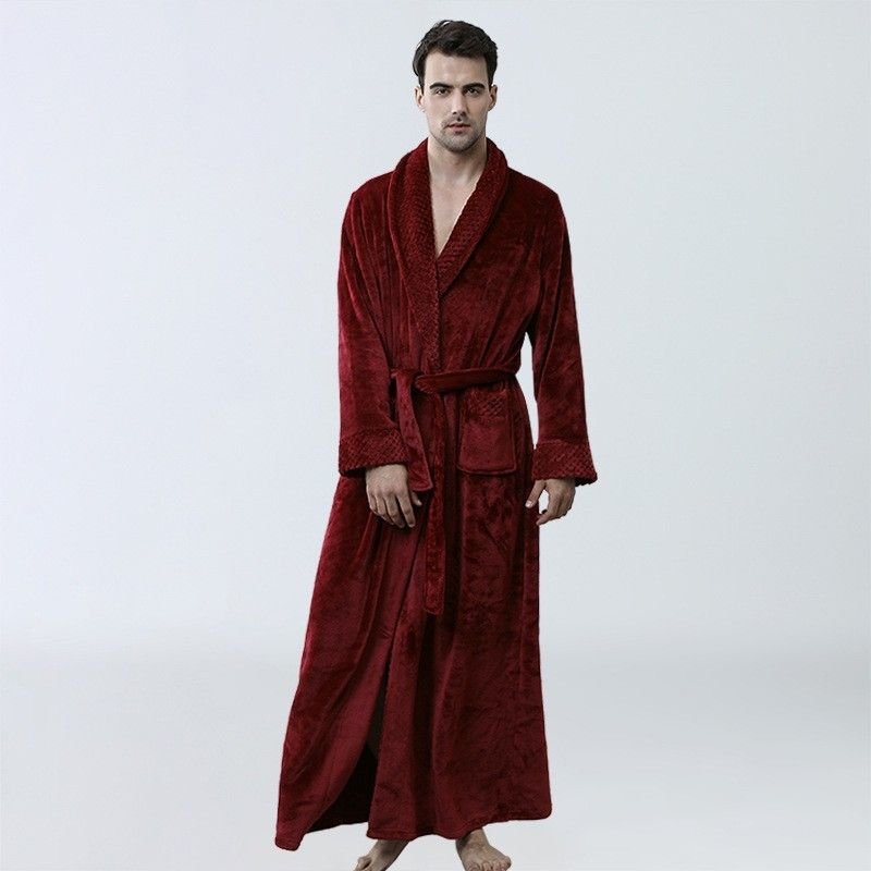 Men Winter Fashion Casual Home Solid Color Flannel Lapel Long Sleeve Robes Sleepwear