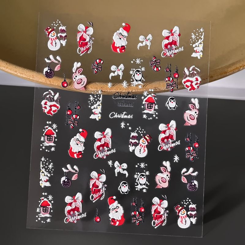 Christmas Relief Cartoon Santa Claus Snowman Snowflake Relief Nail Sticker