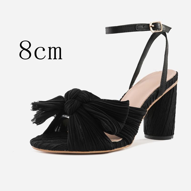 Summer Women Fashionable Plus Size Solid Color Bow Round Toe Heeled Sandals