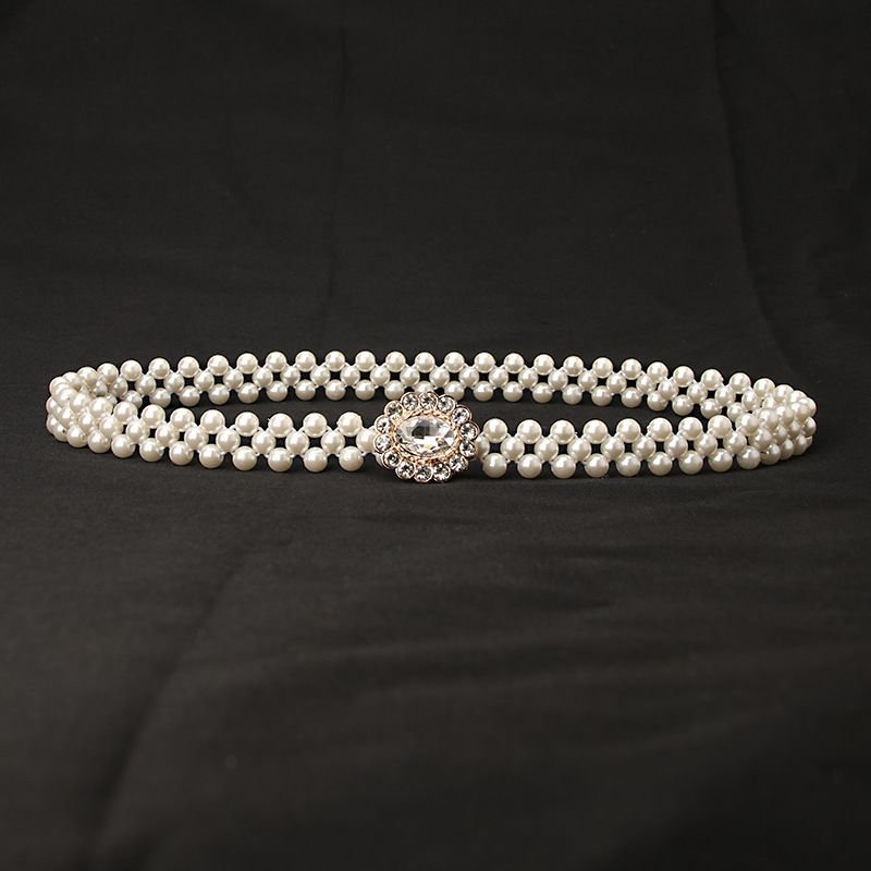 Women Fashion Sweet Rhinestone Pearl Decoration Belt