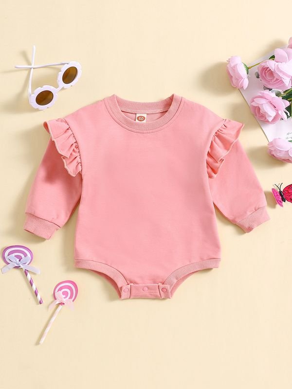 Autumn And Winter Baby Girl Sweet Ruffled Long Sleeve Custom Sweatshirt Bodysuit