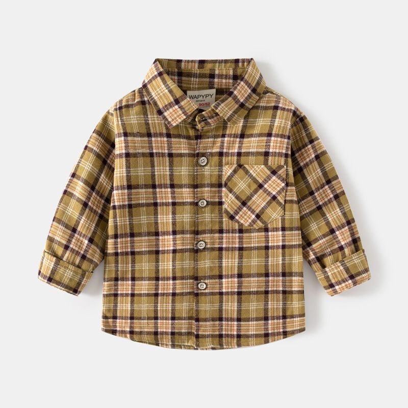 Kids Toddler Boys Fashion Casual Playd Stripe Print Long Sleeve Lapel Shirt