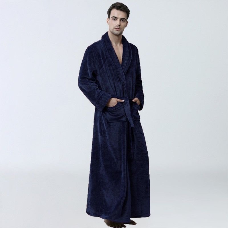 Men Winter Fashion Casual Home Solid Color Flannel Lapel Long Sleeve Robes Sleepwear