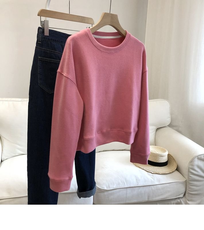 Short Round Neck Overline Women Loose Pullover Casual Long-Sleeved Sweatshirt Custom