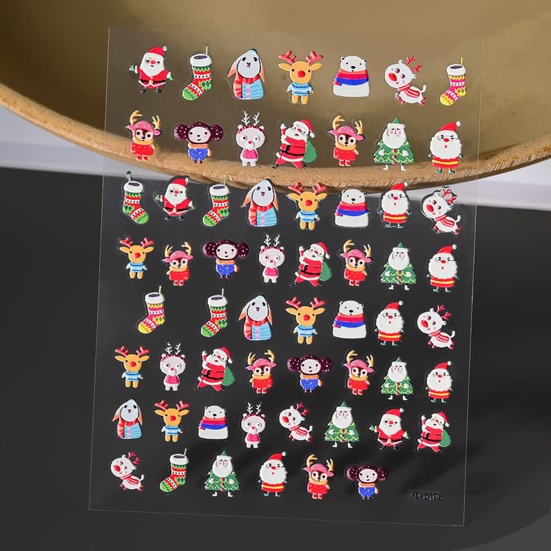 Christmas Relief Cartoon Santa Claus Snowman Snowflake Relief Nail Sticker