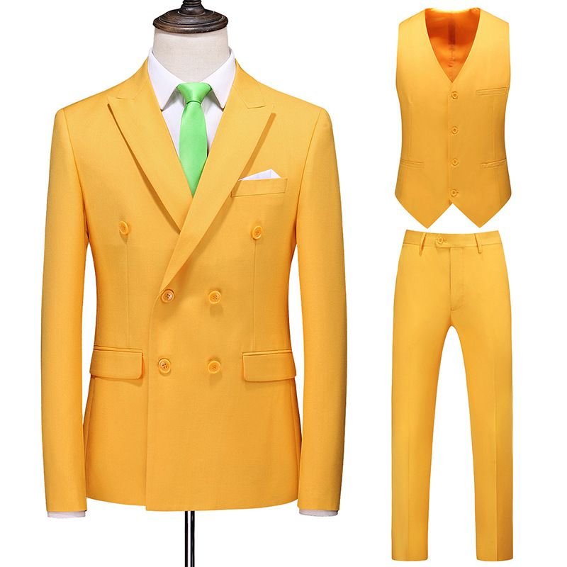 Men Business Wedding Office Solid Color Long Sleeve Lapel Suit Waistcoat Pants Plus Size Sets