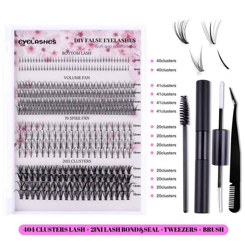 Women Simple Segmented Grafting Single Cluster False Eyelash Glue Tweezers Brush Set