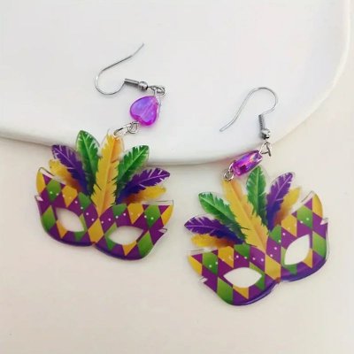 Mardi Gras Mask Pendant Acrylic Earrings