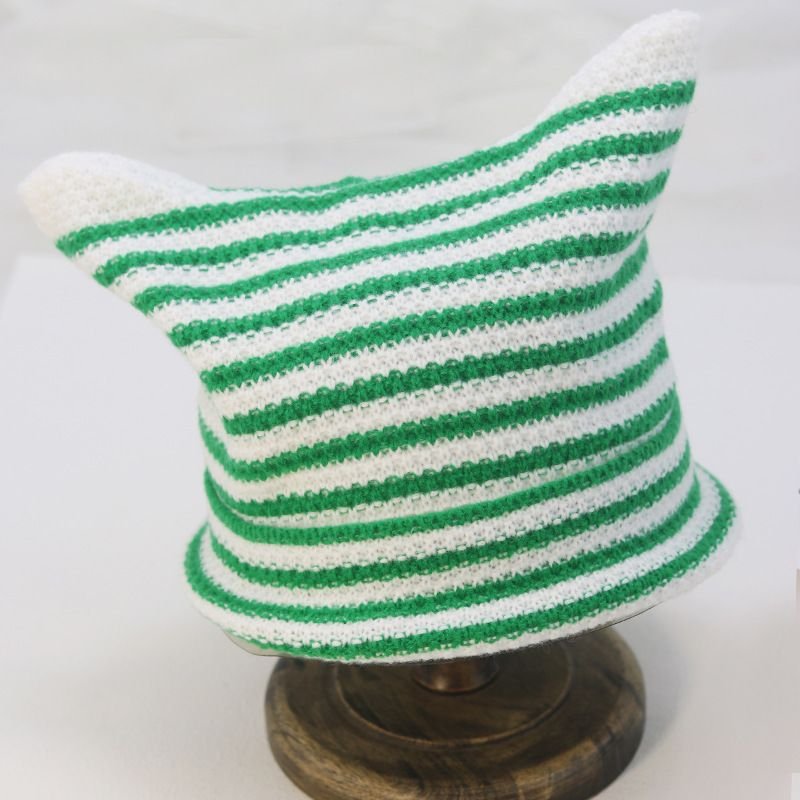 Autumn Winter Women Fashion Cute Cat Ears Stripe Warm Knitted Wool Hat