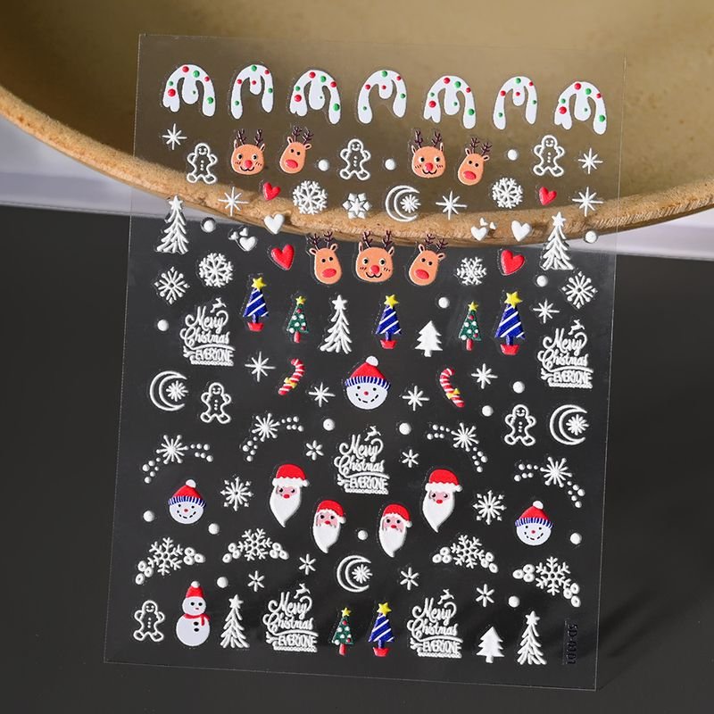 Christmas Relief Cartoon Santa Claus Snowman Snowflake Relief Nail Sticker