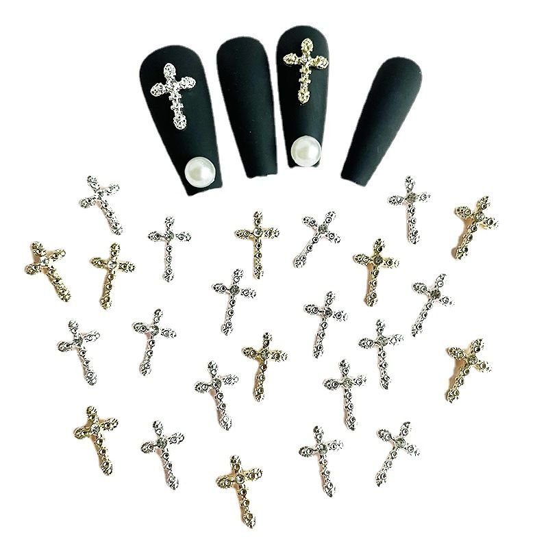 Gothic Alloy Cross Nail Art Jewelry Flash Ehinestone Nail Art Decoration 10pcs/set