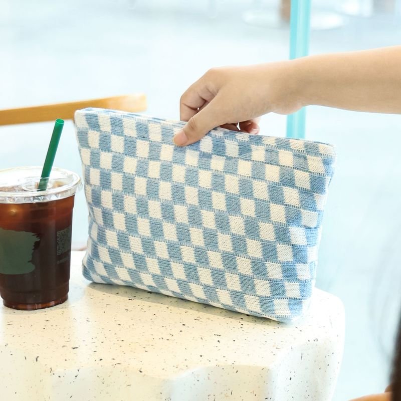 Fashion Checkerboard Wool Cosmetic Bag