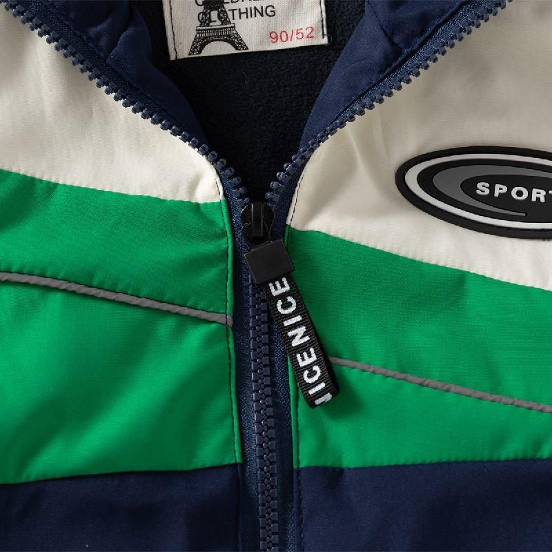 Kids Toddler Boys Spring Autumn Casual Athleisure Color Matching Fleeces Long Sleeve Hooded Jacket