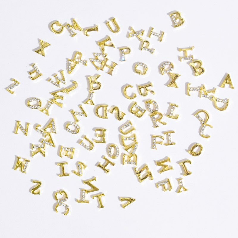Nail Art Alloy Accessories Flash Rhinestone Gold 26 English Alphabet Accessories 10pcs/pack