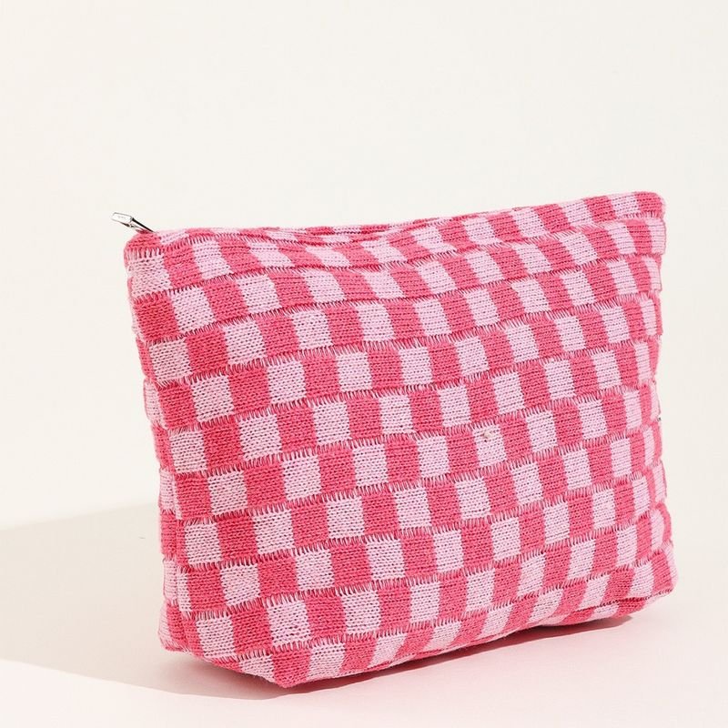Fashion Checkerboard Wool Cosmetic Bag