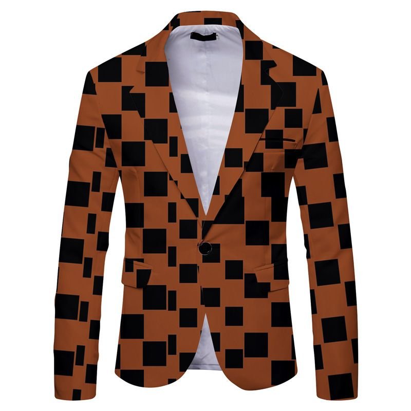 Men Fashion Casual Party Plaid Stripe Leopard Print Long Sleeve Lapel Suit