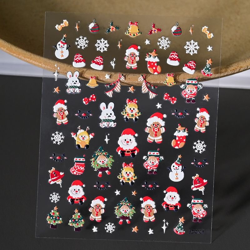 Christmas Relief Cartoon Santa Claus Snowman Snowflake Relief Nail Sticker