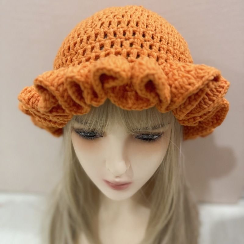 Autumn And Winter Women Fashion Solid Color Ruffled Crocheted Wool Hat