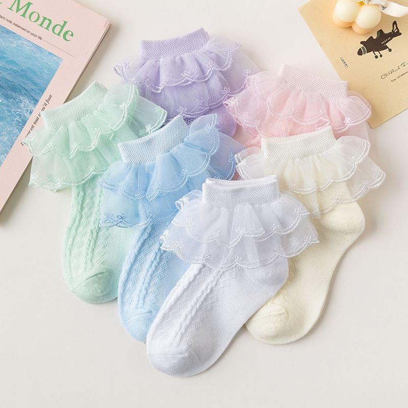 Kids Boys Girls Basic Casual Cute Solid Color Lace Socks