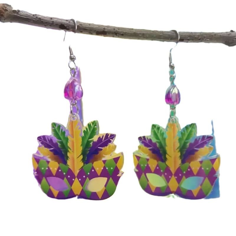 Mardi Gras Mask Pendant Acrylic Earrings