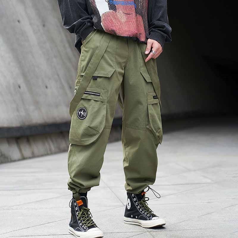 Men Fashion Casual Street Tide Alphabet Drawstring Waist Cargo Pants