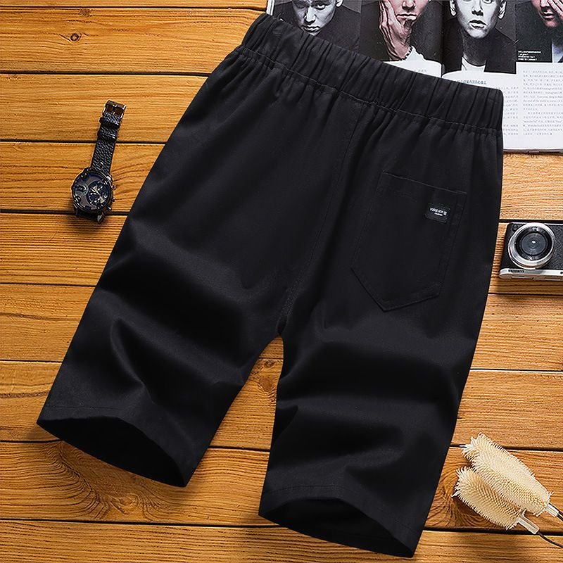 Men Casual Simple Mid Waist Tie Loose Shorts