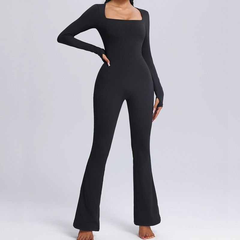 Women Fashion Stretch Slim Lapel Long Sleeve Sports Yoga Jumpsuits