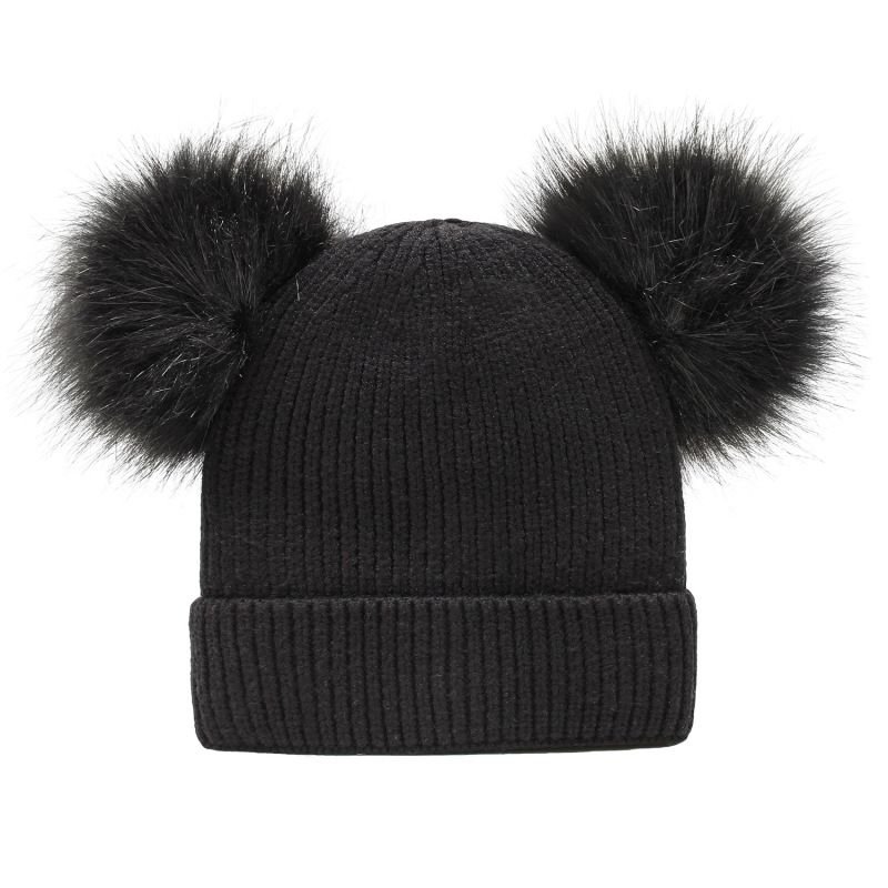 Fashion Winter Solid Color Knitted Mother And Kid Parent-Child Woolen Pompom Beanie Hat