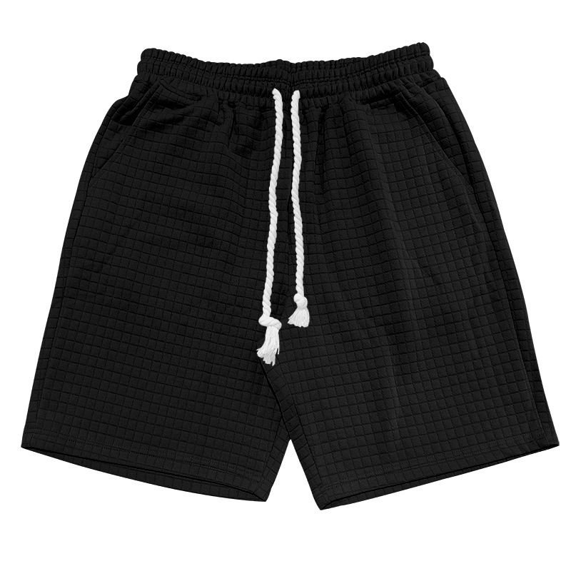 Men Summer Fashion Casual Solid Color Plaid Loose Shorts