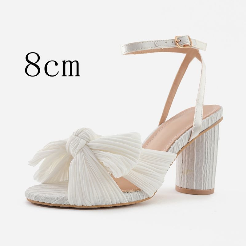 Summer Women Fashionable Plus Size Solid Color Bow Round Toe Heeled Sandals