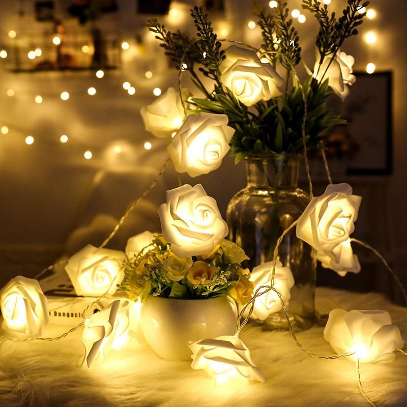 Led Rose Light String Simulation Foam Flower Romantic Valentine'S Day
