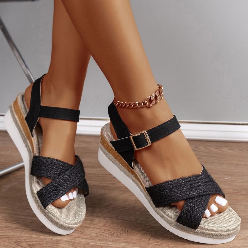 Summer Women Casual Plus Size Hemp Rope Woven Thick-Soled Sandals
