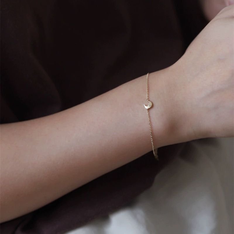 Women Simple Sterling Silver Moon Fine Bracelet