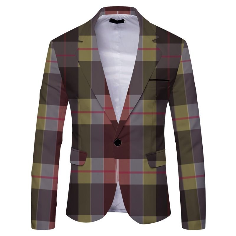 Men Fashion Casual Party Plaid Stripe Leopard Print Long Sleeve Lapel Suit