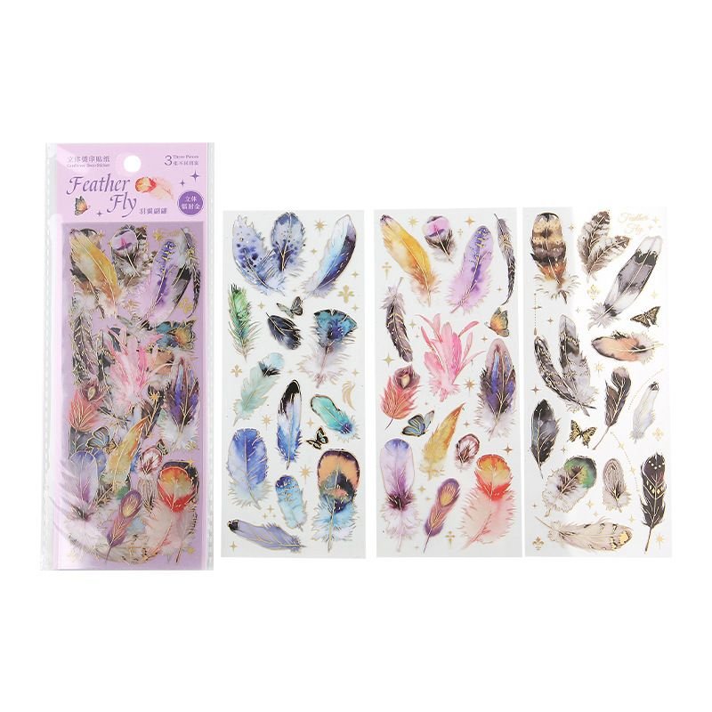 Fashion All Things Picking Up Series Advanced Bronzing Flower And Bird Feather Marine Decoration Material Sticker