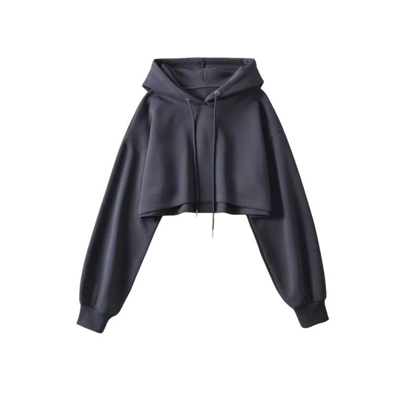 Vintage Drawstring Pullover Long-Sleeved Women Street Style Edgy Crop Hoodie Custom