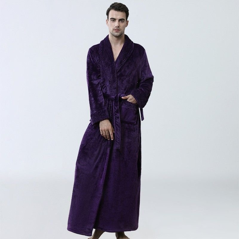 Men Winter Fashion Casual Home Solid Color Flannel Lapel Long Sleeve Robes Sleepwear