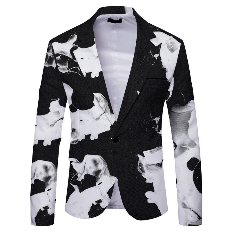 Men Fashion Casual Party Plaid Stripe Leopard Print Long Sleeve Lapel Suit