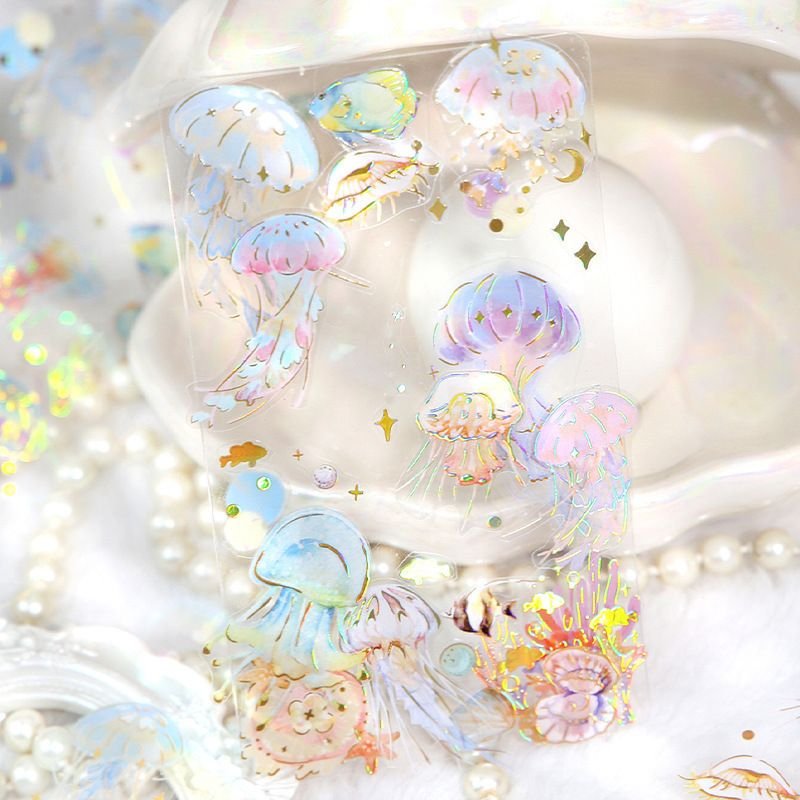 Fashion All Things Picking Up Series Advanced Bronzing Flower And Bird Feather Marine Decoration Material Sticker