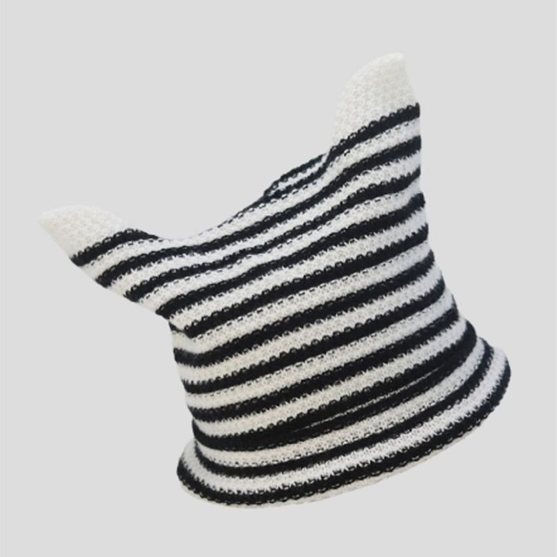 Autumn Winter Women Fashion Cute Cat Ears Stripe Warm Knitted Wool Hat