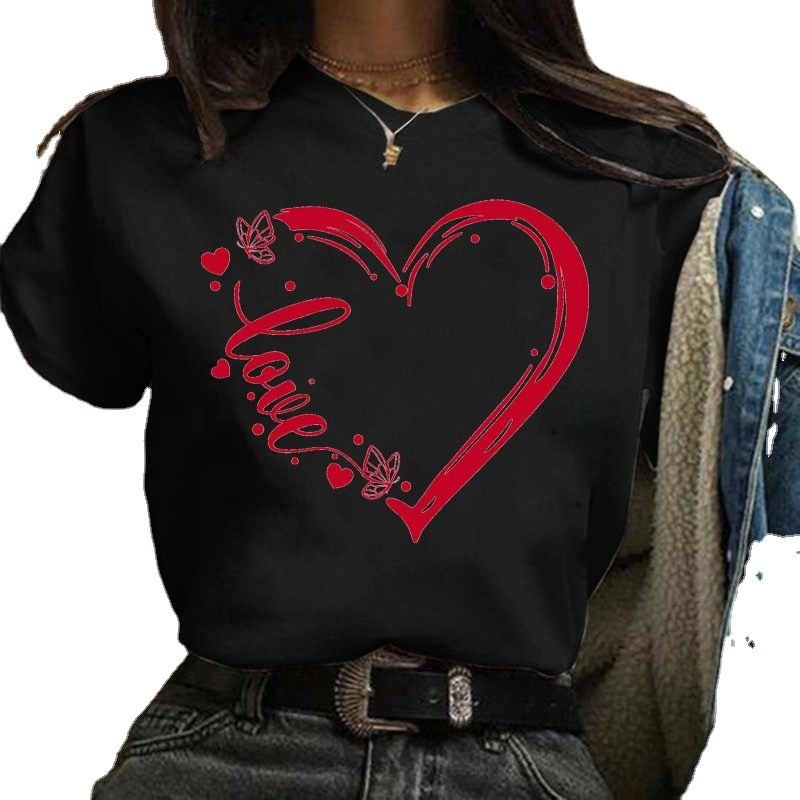 Women Simple Fashion Love Heart Printed T-Shirt