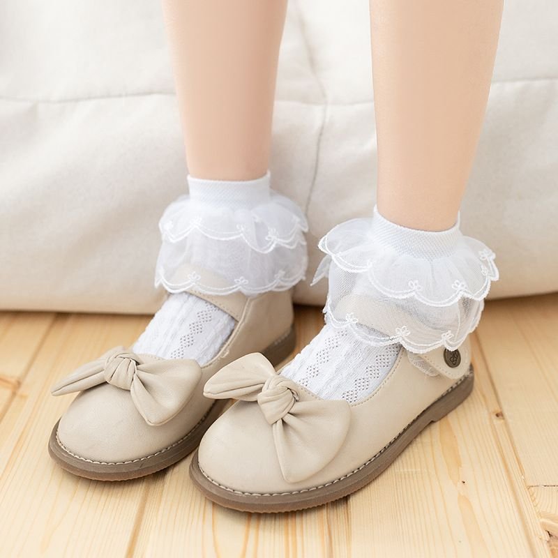 Kids Boys Girls Basic Casual Cute Solid Color Lace Socks