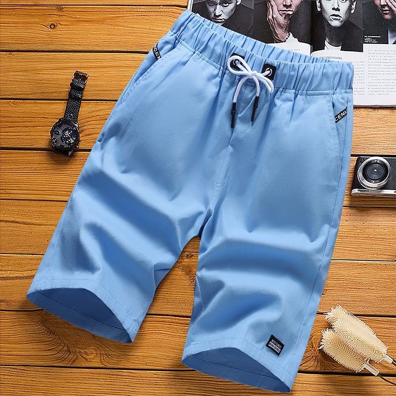 Men Casual Simple Mid Waist Tie Loose Shorts