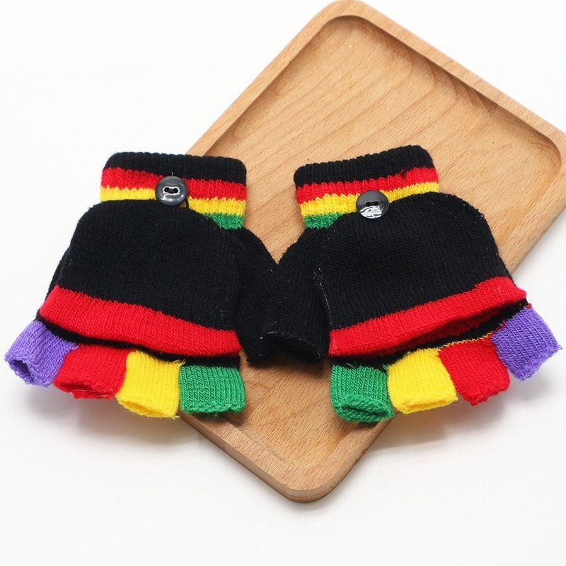 Kids Unisex Fall Winter Casual Cute Cartoon Fleeces Half Finger Clamshell Gloves