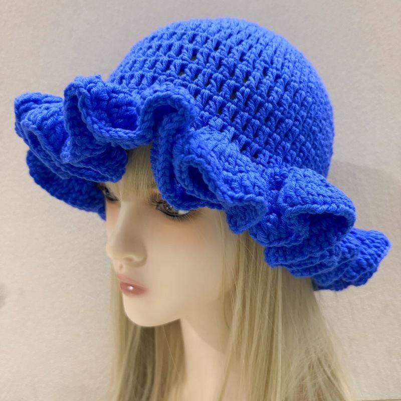 Autumn And Winter Women Fashion Solid Color Ruffled Crocheted Wool Hat