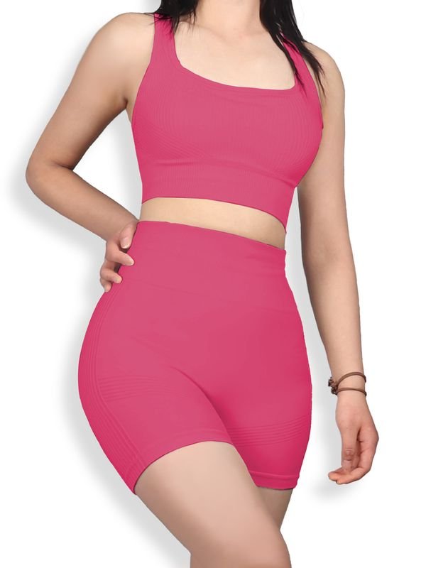 Women Yoga Fashion Solid Color Sports Shorts Two-Piece Set
