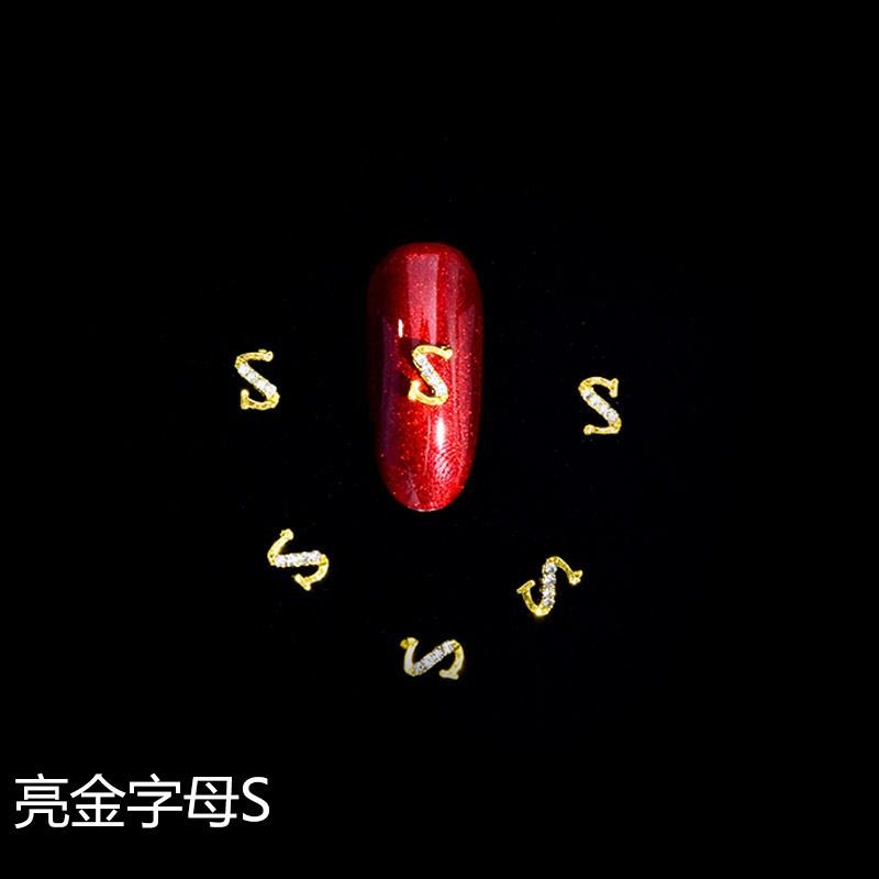 Nail Art Alloy Accessories Flash Rhinestone Gold 26 English Alphabet Accessories 10pcs/pack