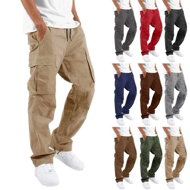 Men Fashion Casual Solid Color Straight Cargo Pants