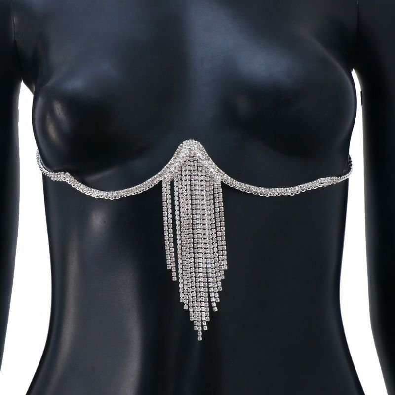 Women Fashion Sexy Tassel Rhinestone Chest Body Chain
